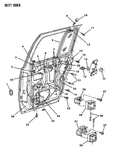 1990 Chrysler LeBaron Door, Rear Shell, Hinges & Remote Control Diagram