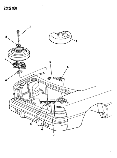 1992 Chrysler LeBaron Jack & Spare Tire Stowage Diagram 2