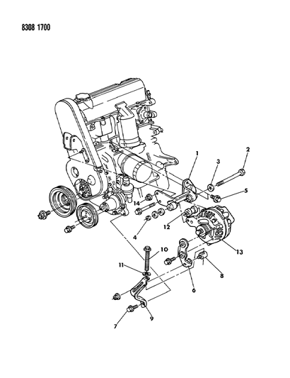 1989 Dodge Dakota Alternator & Mounting Diagram 1
