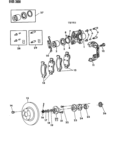 1989 Chrysler TC Maserati Brakes, Front Diagram