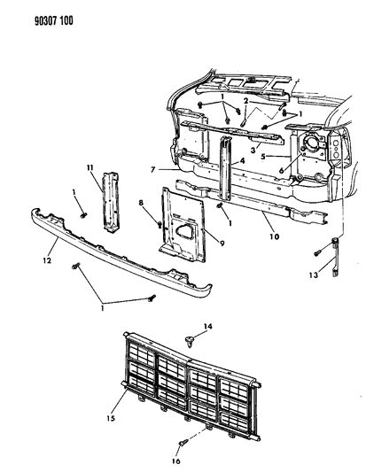1991 Dodge Ram Van Grille & Related Parts Diagram