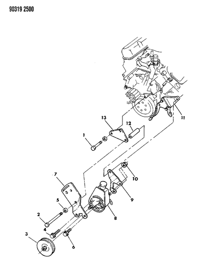 1990 Dodge W150 Pump Mounting - Power Steering Diagram 1