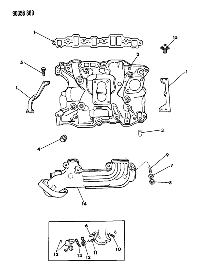 1991 Dodge W150 Manifolds - Intake & Exhaust Diagram 1