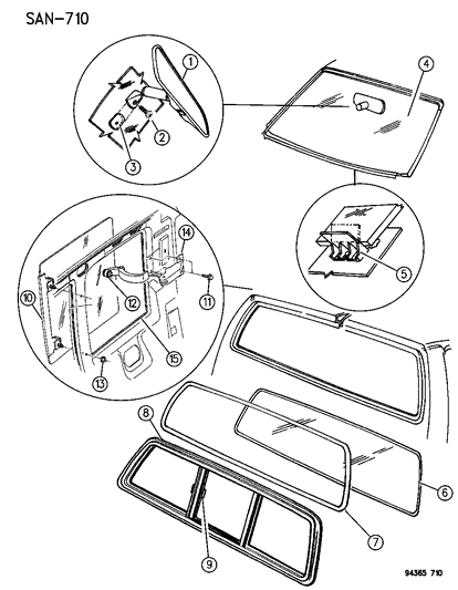 1995 Dodge Dakota Windshield & Mirror - Rear Window Diagram