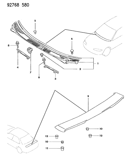 1993 Dodge Colt Garnish & Aero Parts Diagram