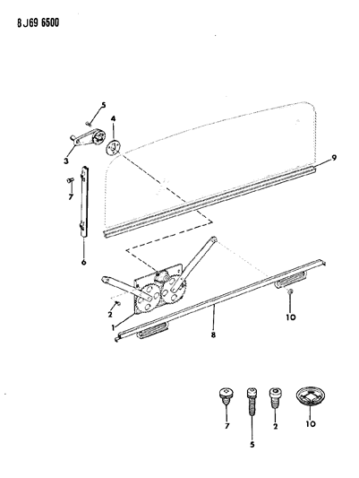 1989 Jeep Grand Wagoneer Regulator - Tailgate Glass Diagram 2