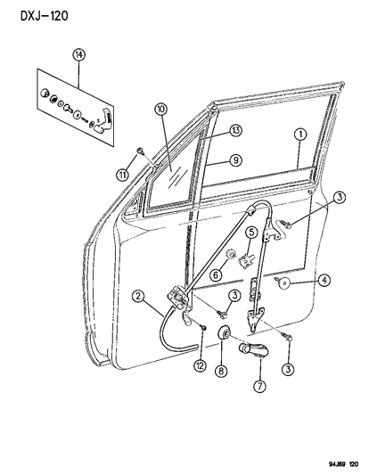 1995 Jeep Cherokee Door, Front Glass & Regulators Diagram