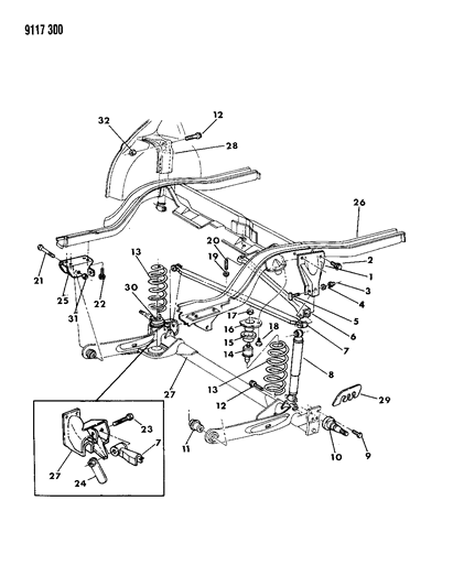 1989 Dodge Spirit Suspension - Rear Diagram