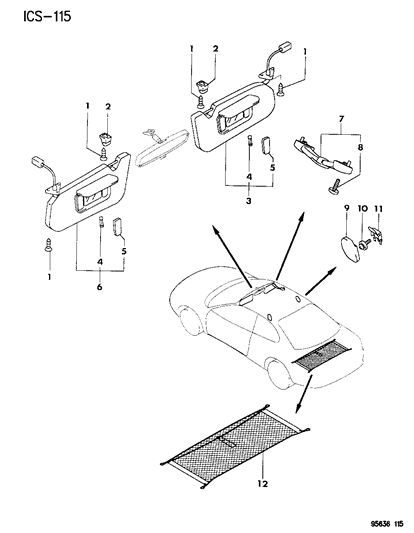 1996 Chrysler Sebring Arm Visor-SUNVISOR Diagram for MR711724