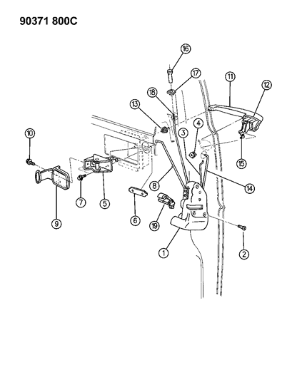 1992 Dodge Ram Van Door, Hinged Cargo Exterior Handle And Latch Diagram