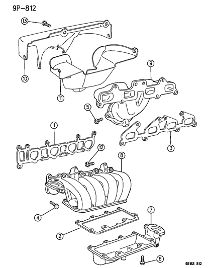 1995 Dodge Neon Manifolds - Intake & Exhaust Diagram 1
