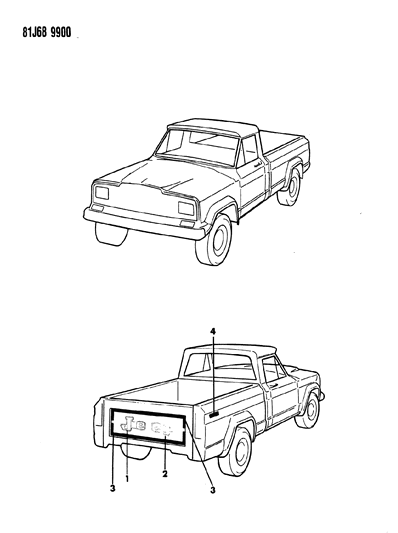 1986 Jeep J20 Decals, Exterior Diagram 3