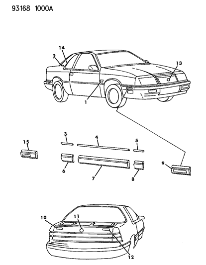 1993 Chrysler LeBaron GTC Mouldings Decals & Ornamentation Diagram
