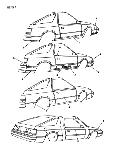 1985 Dodge Daytona Tape Stripes & Decals - Exterior View Diagram 2
