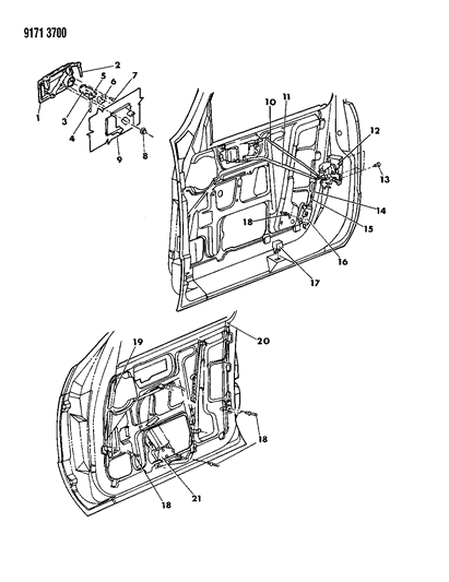 1989 Dodge Lancer Door, Front Handle And Regulator Diagram