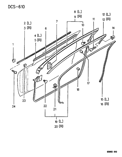 1996 Chrysler Sebring Door , Front Weatherstrips Diagram