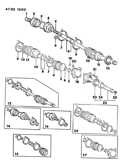 1984 Dodge Ram 50 Axle Shafts, Front Diagram