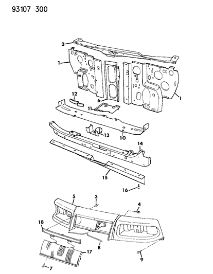 1993 Chrysler LeBaron Grille & Related Parts Diagram
