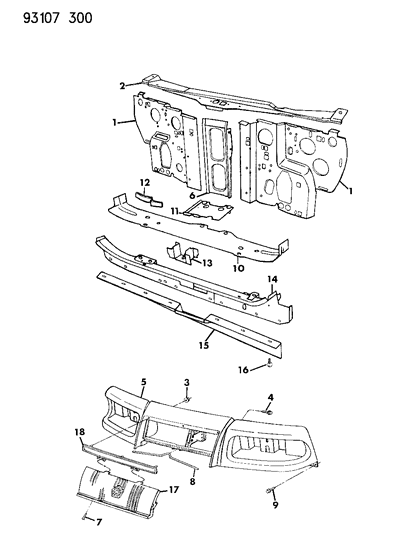 1993 Chrysler LeBaron GTC Grille & Related Parts Diagram
