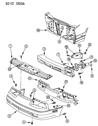 1992 Dodge Daytona Fascia, Front Diagram