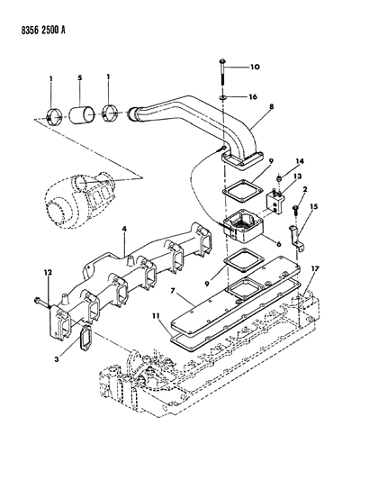 1989 Dodge Ramcharger Manifolds - Intake & Exhaust Diagram 2