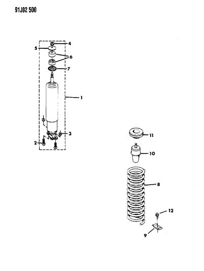 1992 Jeep Cherokee Front Spring & Shock Absorber Diagram