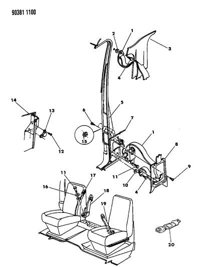 1990 Dodge D150 Belts - Seat Front Bucket Diagram