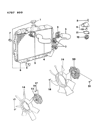 1984 Dodge Ram 50 Radiator & Related Parts Diagram