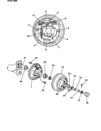 1989 Dodge Omni Brakes, Rear Drum Diagram