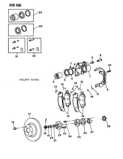 1989 Dodge Spirit Brakes, Front Diagram