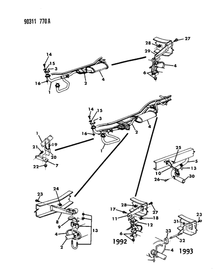 1992 Dodge W150 Muffler And Tailpipe Assembly Diagram for E0022740