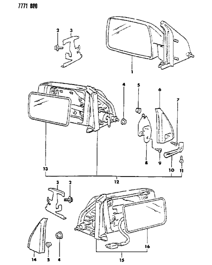 1988 Dodge Colt Mirror - Exterior Diagram