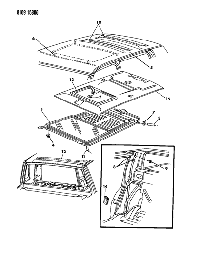 1988 Dodge Dynasty Sunroof & Roof Panel Diagram