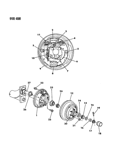 1989 Dodge Spirit Brakes, Rear Drum Diagram