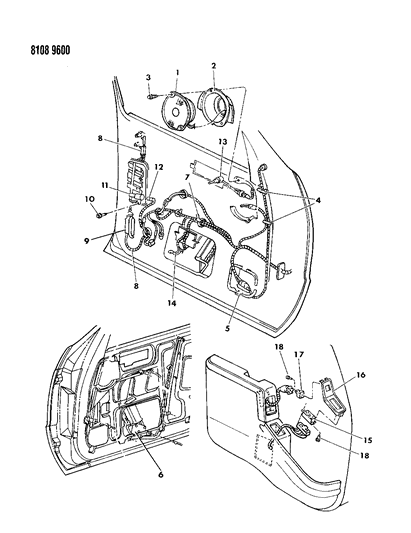 1988 Chrysler LeBaron GTS Wiring & Switches - Front Door Diagram