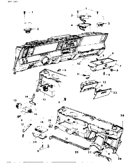 1984 Dodge 600 Instrument Panel Glovebox, Ash Receiver & Speakers Diagram