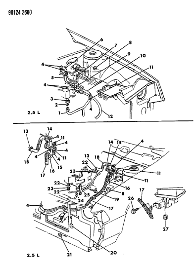 1990 Dodge Spirit Plumbing - A/C & Heater Diagram 1