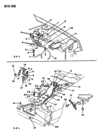 1990 Chrysler LeBaron Plumbing - A/C & Heater Diagram 1