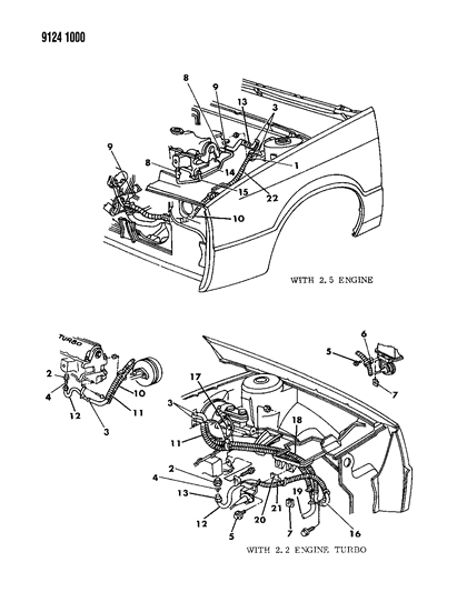 1989 Chrysler LeBaron GTC Plumbing - Heater Diagram