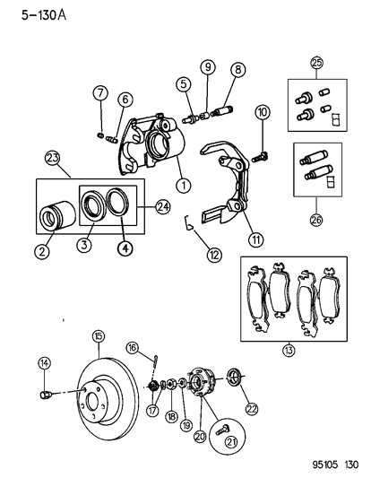 1995 Chrysler LeBaron Brakes, Front With Rear Drum Brakes Diagram