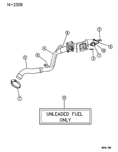 1995 Chrysler Cirrus Fuel Tank Filler Tube Diagram