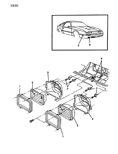 1985 Dodge Daytona Lamps - Front Diagram 2