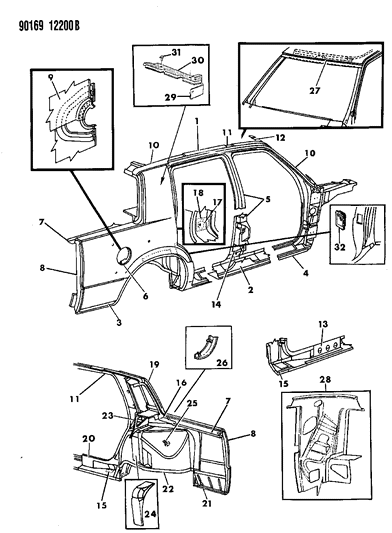 1990 Chrysler New Yorker Body Side & Quarter Panel Diagram