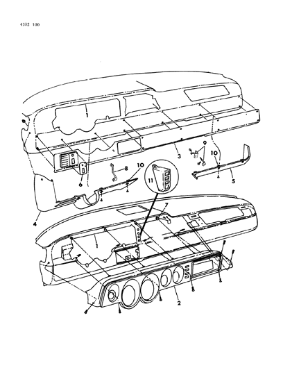 1985 Dodge Ram Van Instrument Panel Panel & Bezels Diagram