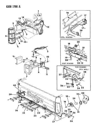 1986 Dodge W350 Lamps & Wiring (Rear End) Diagram