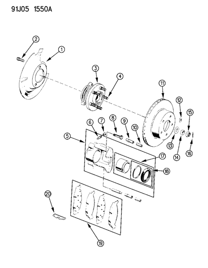 1993 Jeep Grand Wagoneer Brakes, Front Diagram