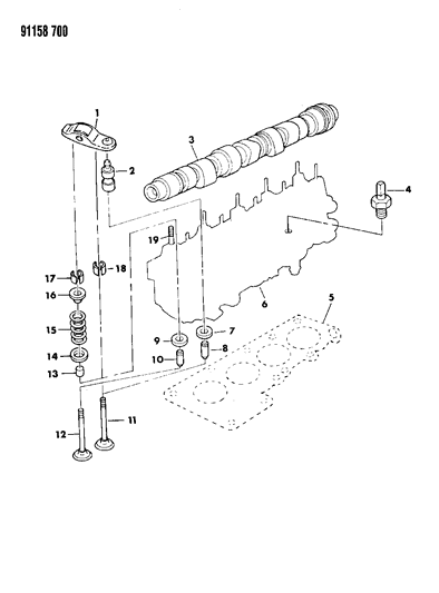 1991 Dodge Shadow Camshaft & Valves Diagram 2