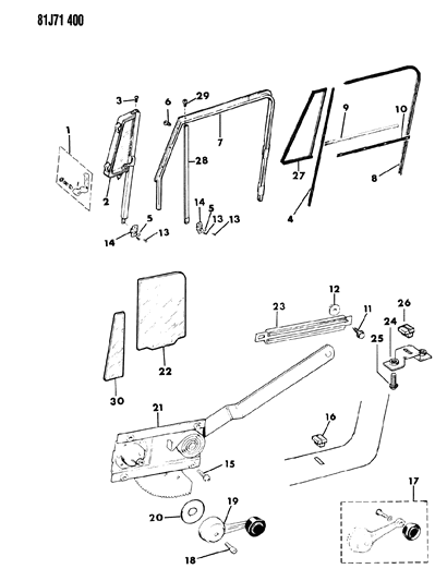 1984 Jeep Wrangler Doors, Full, Front Glass And Regulator Diagram