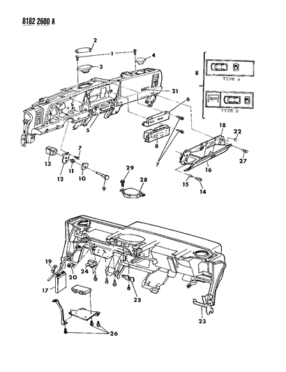 1988 Dodge Daytona Instrument Panel Speakers, Glovebox & Switches Diagram