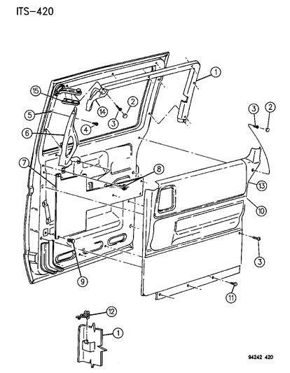 1994 Chrysler Town & Country Panel - Door Trim Sliding Diagram